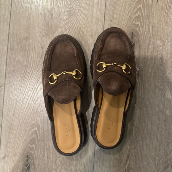 Gucci Shoes - Gucci Women’s Suede Loafer Slides in Brown Suede-  with Gold Hardware